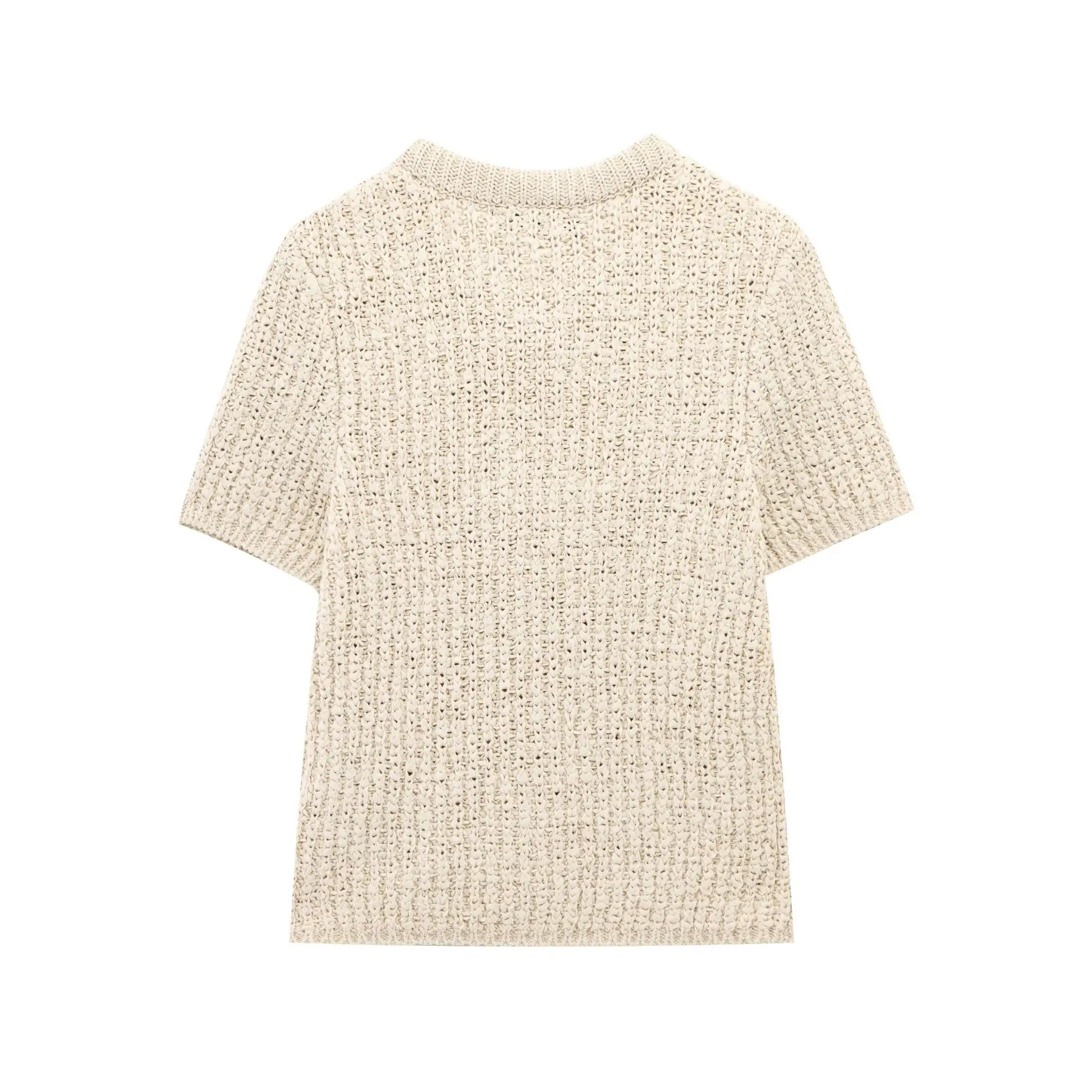 Maglione lavorato a maglia con lacci da donna con fiocco o-collo maniche corte monopetto orlo elastico solido semplice top primavera nuovo maglione chic