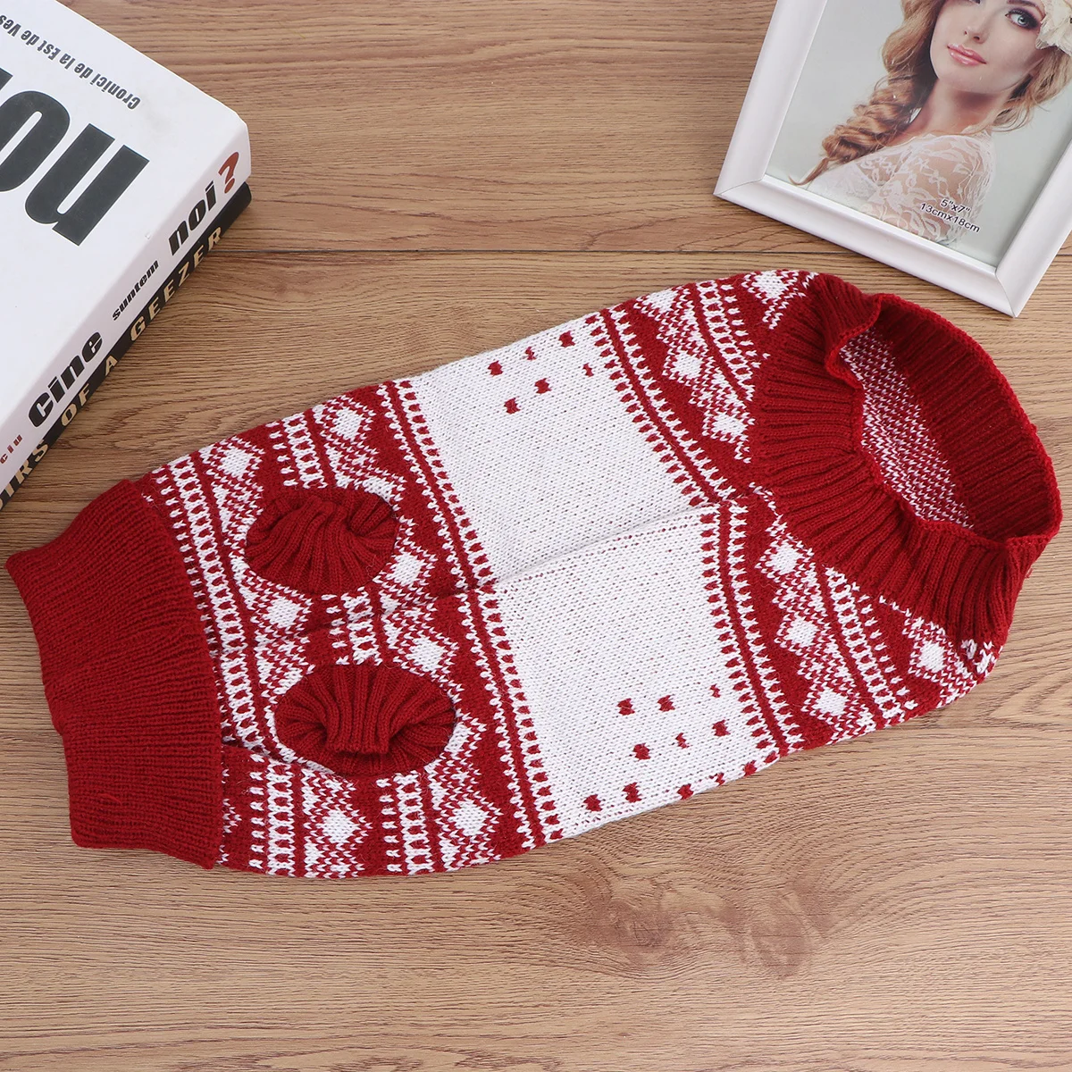

1pc Pet Dog Christmas Knitted Turtleneck Sweater Warm Puppy Clothes Stretchable Red Size L Winter Festival Gift Costume