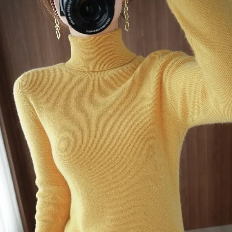 

Осень-зима 2025 года, водолазка, женский толстый теплый мягкий женский тонкий пуловер, женский свитер, женский однотонный универсальный вязаный свитер