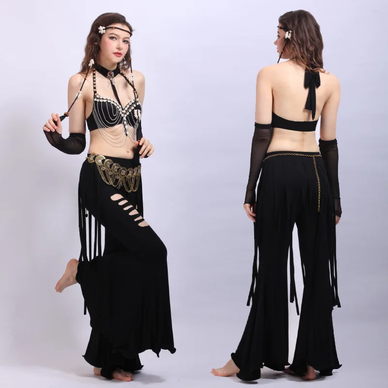 Exotic style belly dance costume five piece set tassel dance stage costume performance costume minority tribe European and Ameri