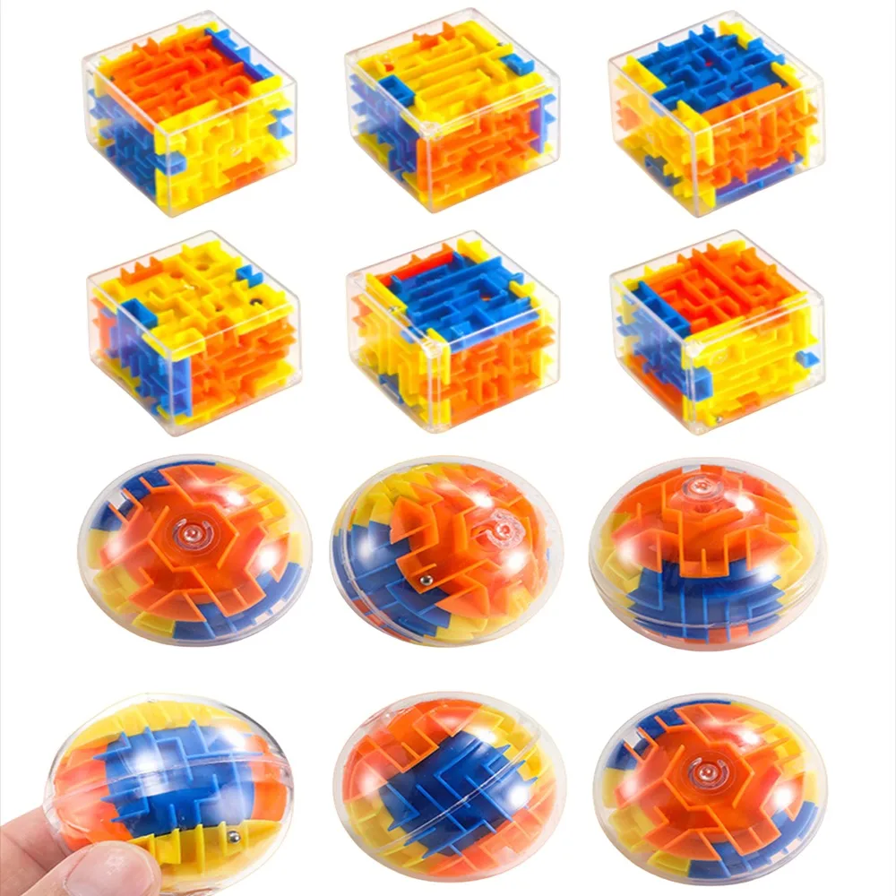 8Pcs 3D Transparent Square and Round Roller Ball Maze Game Kids Birthday Party Baby Shower Gift Giveaway Toy Pinata Filler Pack