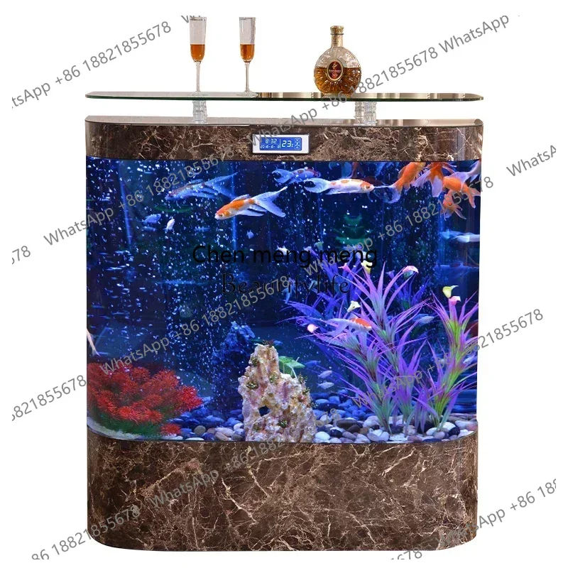 

Double round floor-to-ceiling living room against the wall large ecological lazy glass goldfish tank