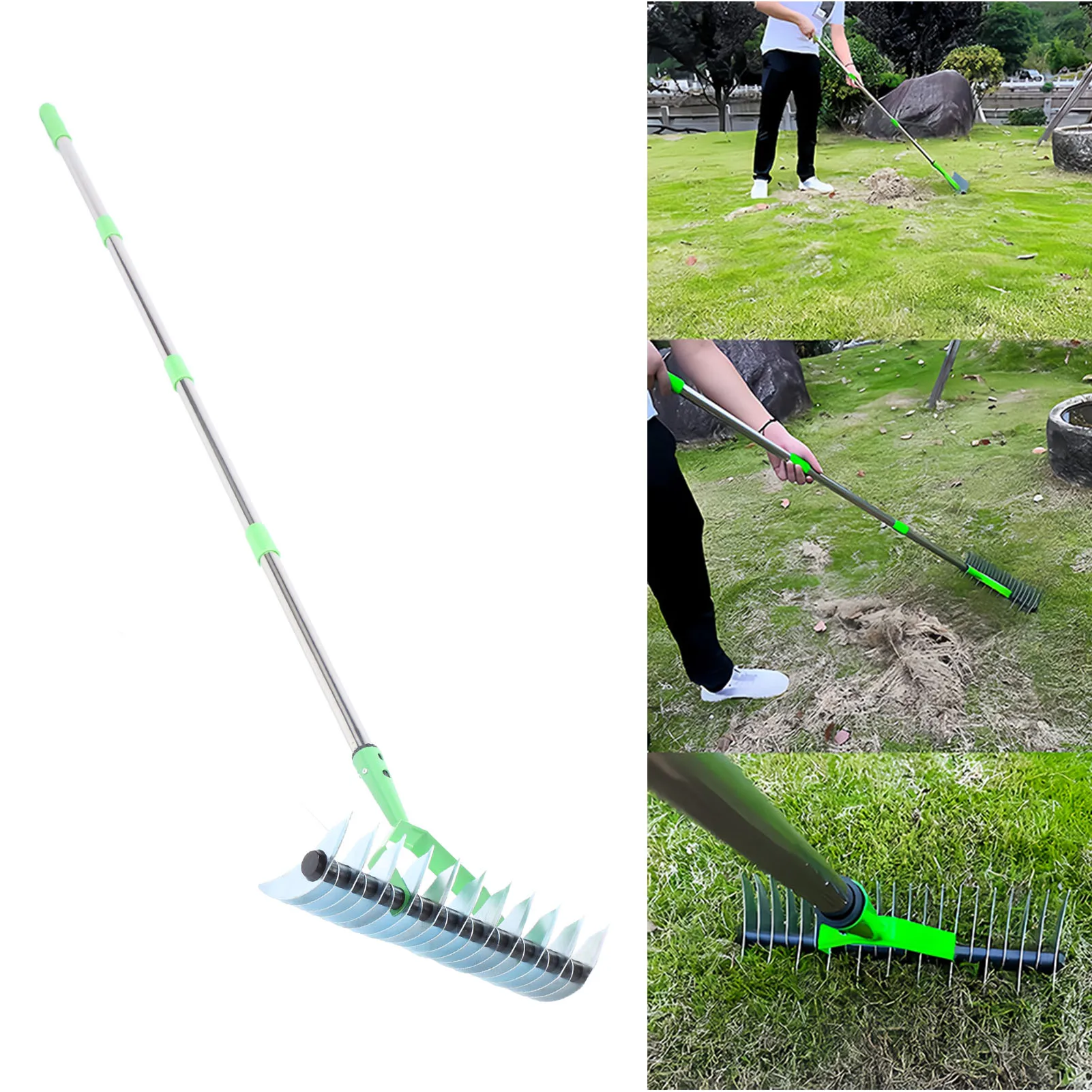 

Thatch Rake 1.7m Alloy Steel Lawn Thatching Rake Garden Tool Cultivator Rake for Dead Grass Cleaning Soil Loosening