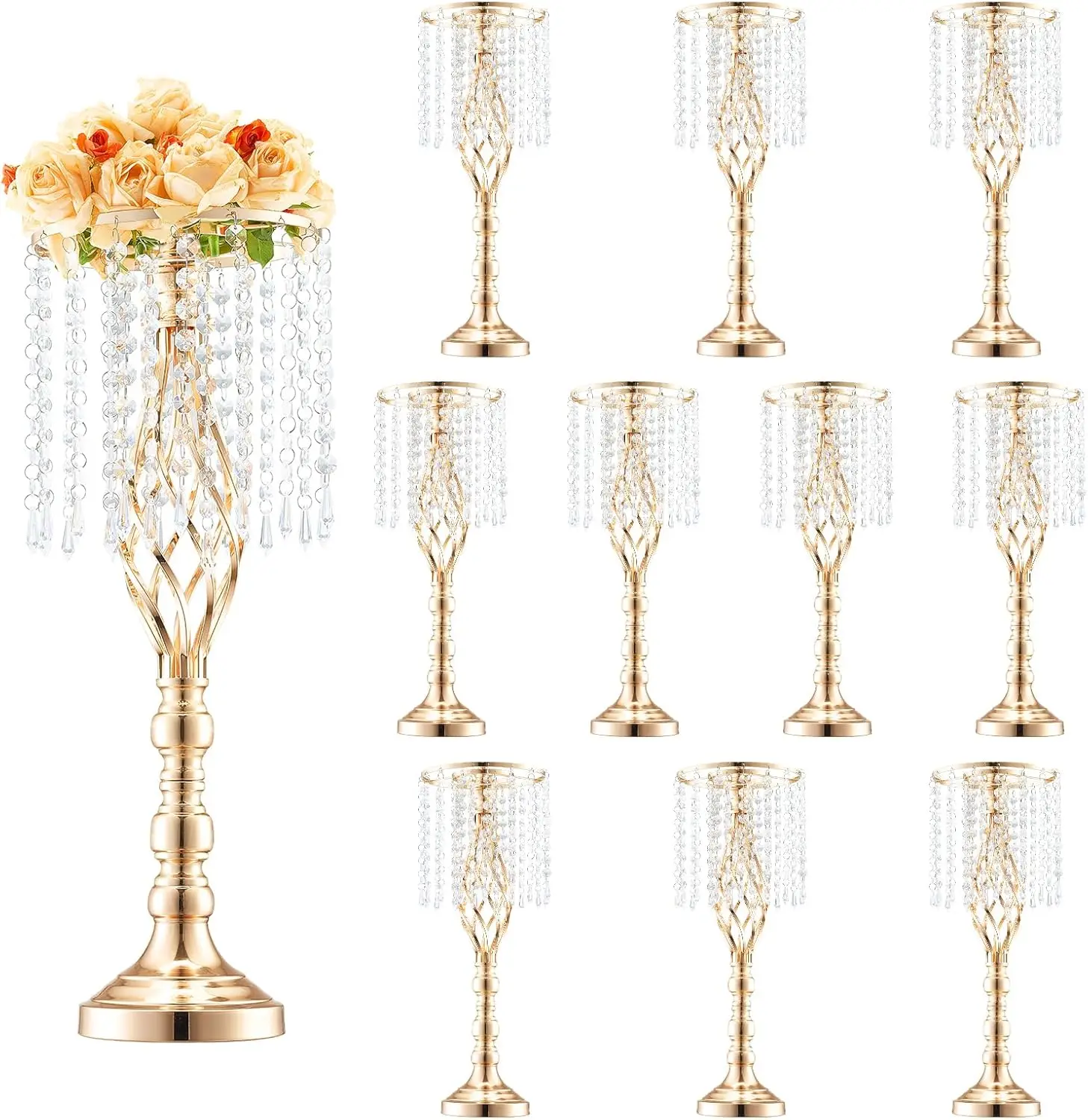 10PCS 55cm Crystal Wedding Flower Stand, Metal Wedding Centerpiece Vase, Flower Holders Floral Display Rack for Tables Wedding