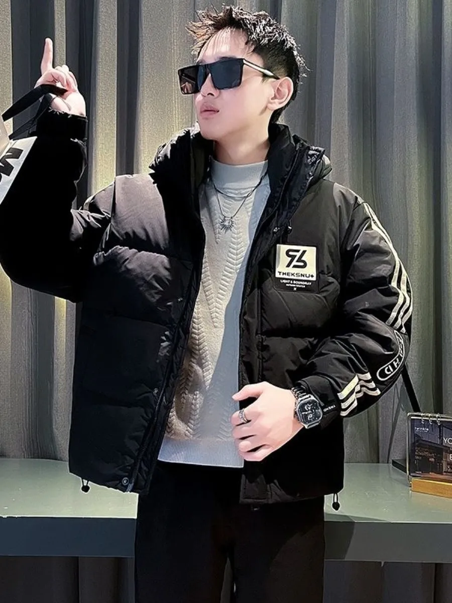 

Thiened Hooded Men's down Jaet Embroidered Contrast Color Winter Warm Faion Outerwear Sli Brand New 2025