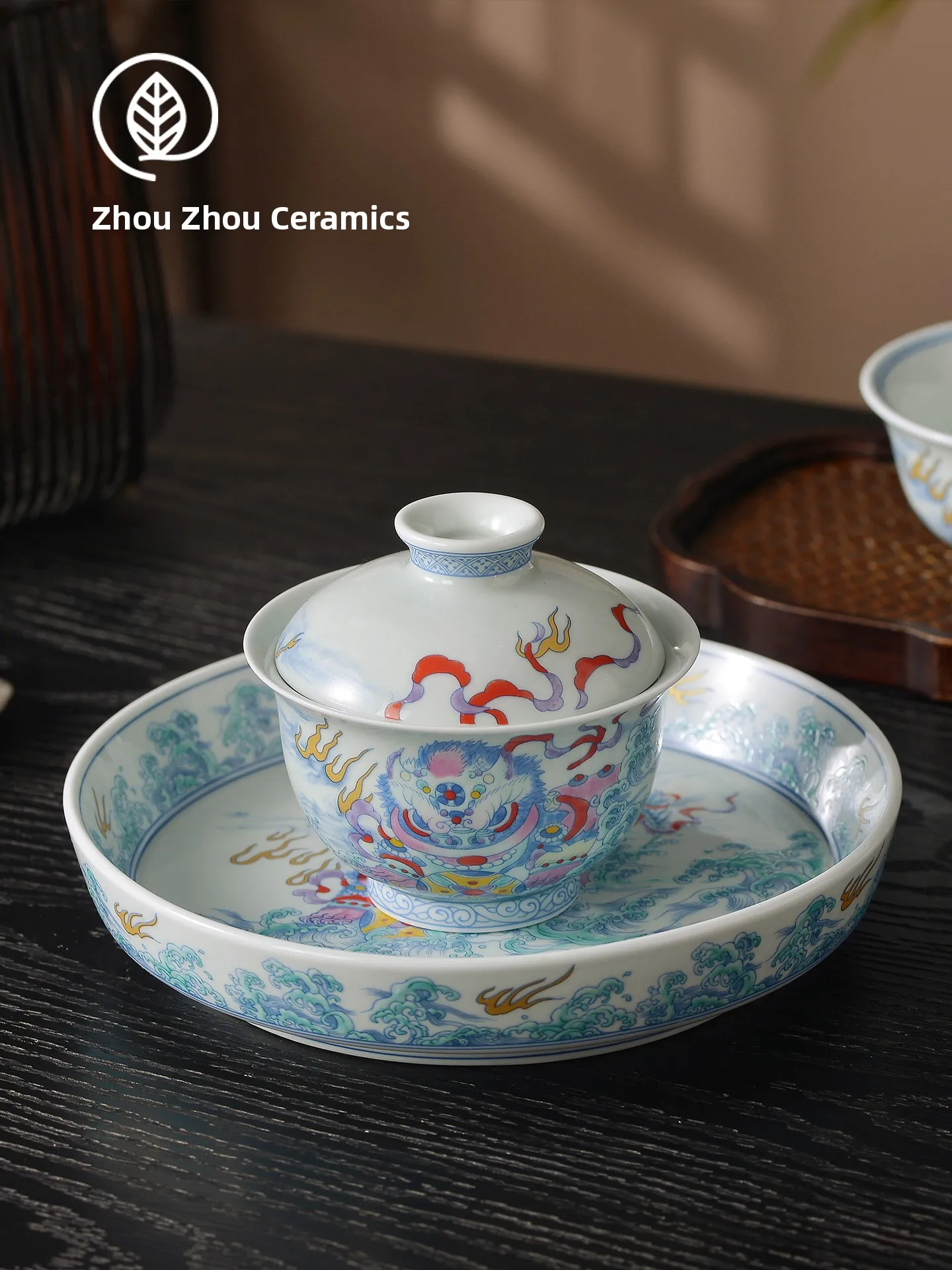 

Large Size Cerc Tea Cup Jingdezhen Ducha Lii Ball Rolling Lion Stop Tee Elements Bowl Hand-Free No Scalding Brewing Bowl