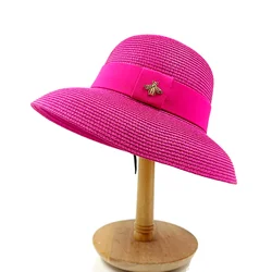 Summer straw hat rose red French elegant outdoor beach travel anti-ultraviolet women's straw hat  sombrero