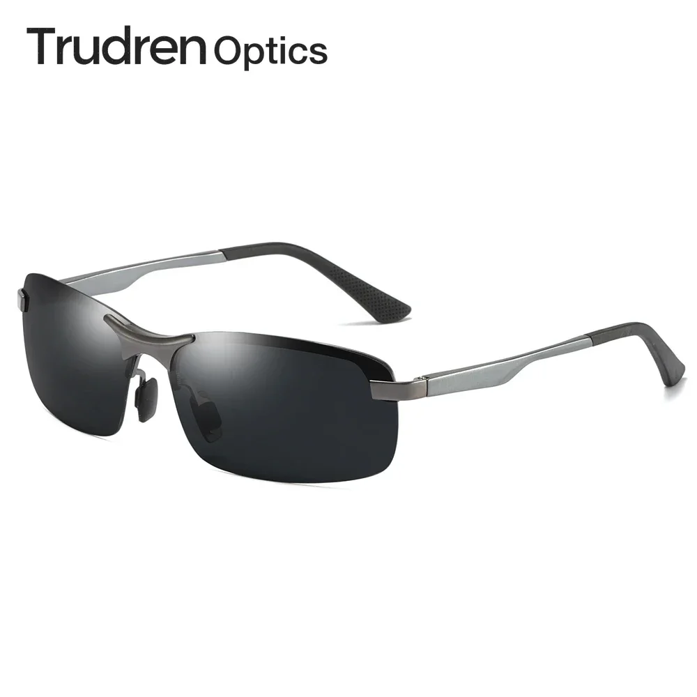 Trudren Men's Semi-rimless Metal Sunglasses Rectangular Sporty Fishing Sun Glasses Polarized Driving Sunglass Aluminum Arms 1554