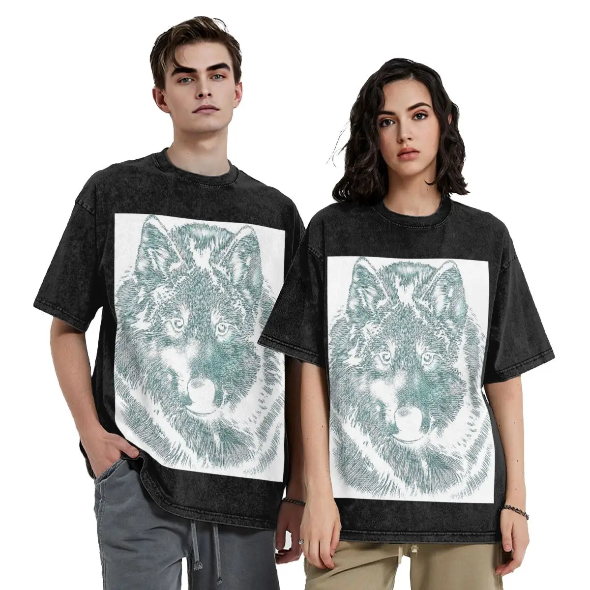 

Wolf Face Hip Hop Short Sleeve T-Shirts Washed Tops Tees Streetwear T Shirt Vintage for Men Women