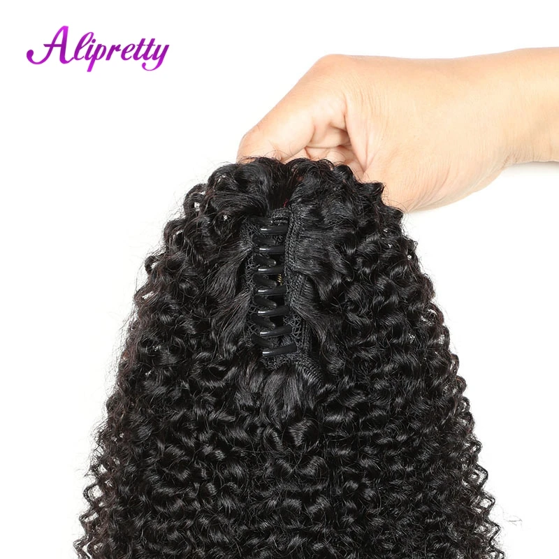 Alipretty Claw Clip Ponytail Extensions Human Hair Brazilian Natural Color 8-28 inch Afro Kinky Curly Human Hair Ponytail