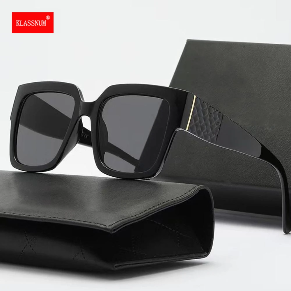 2023 المتضخم مربع النظارات الشمسية النساء Vintage إطار كبير مكافحة UV400 نظارات الشمس الرجال ظلال الموضة مع النقش نظارات الساقين