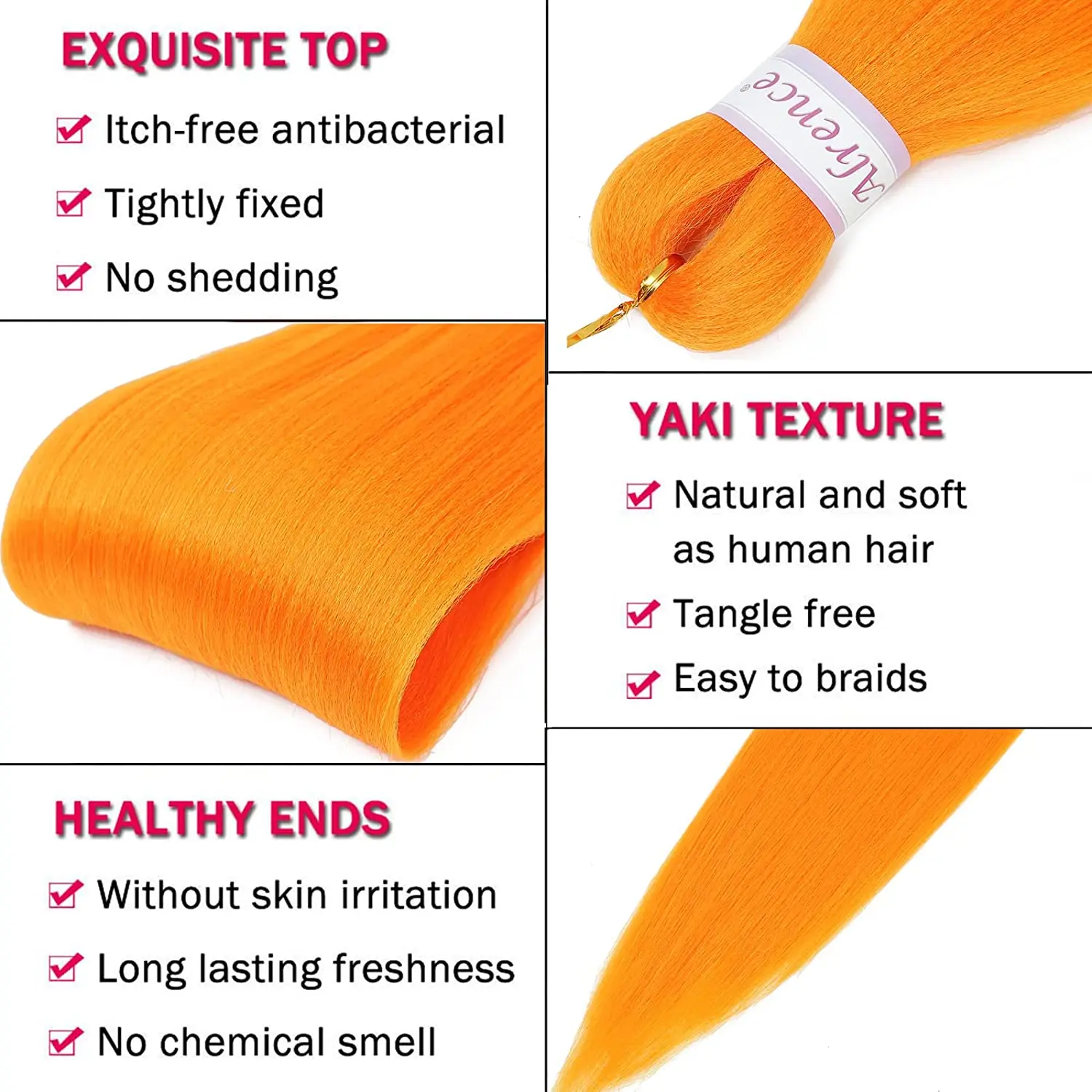 Jsaluting-Extensions de tresses synthétiques pré-étirées, rose jaune, degré de chaleur, fibre en vrac, vente en gros, 26 po