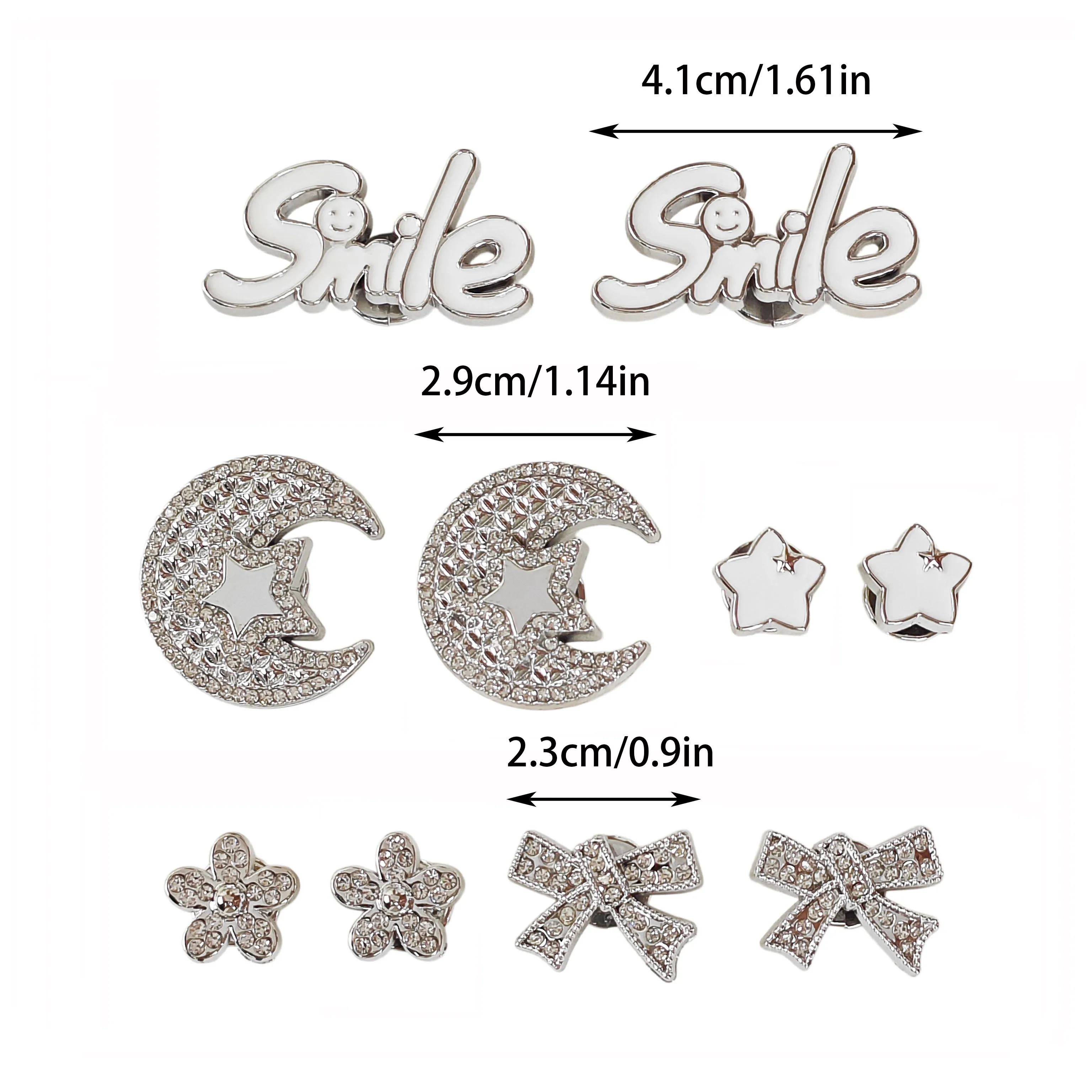 10Pcs DIY Shoe Decoration Charms Shiny Letters, Moon, Stars, Bows, Flower Decorations Non-Metal Lightweight Material Y2K Fashion Versatile Cute Personality Accessories for Men and Women Suitable for Eva Beach Shoes, Sandals, Removable Shoe Decorations, Holiday Gifts