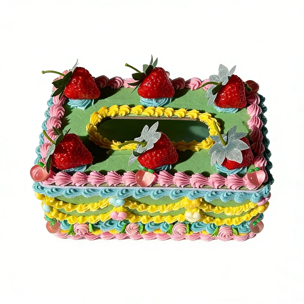 

Ретро американский сад, коробка для салфеток ручной работы, крышка, крем, зеленая клубника, имитация торта, модель, контейнер для хранения бумажных полотенец, стол