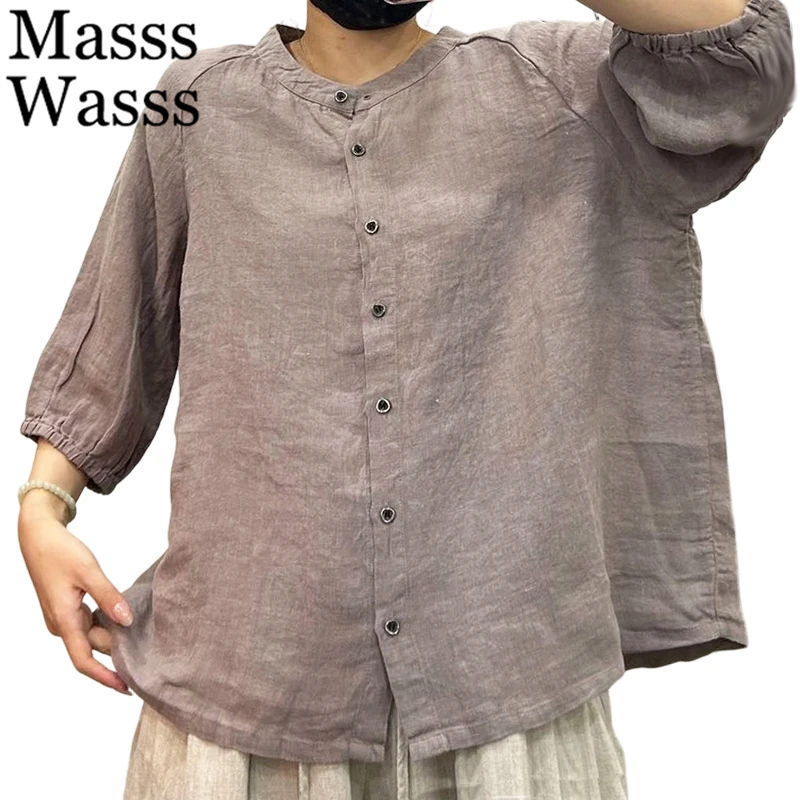 

Masss Wasss 2026 Summer Vintage Soild Tops Females Japanese Design Classic Elegant Shirts Womens Fashion Loose Leisure Blouses