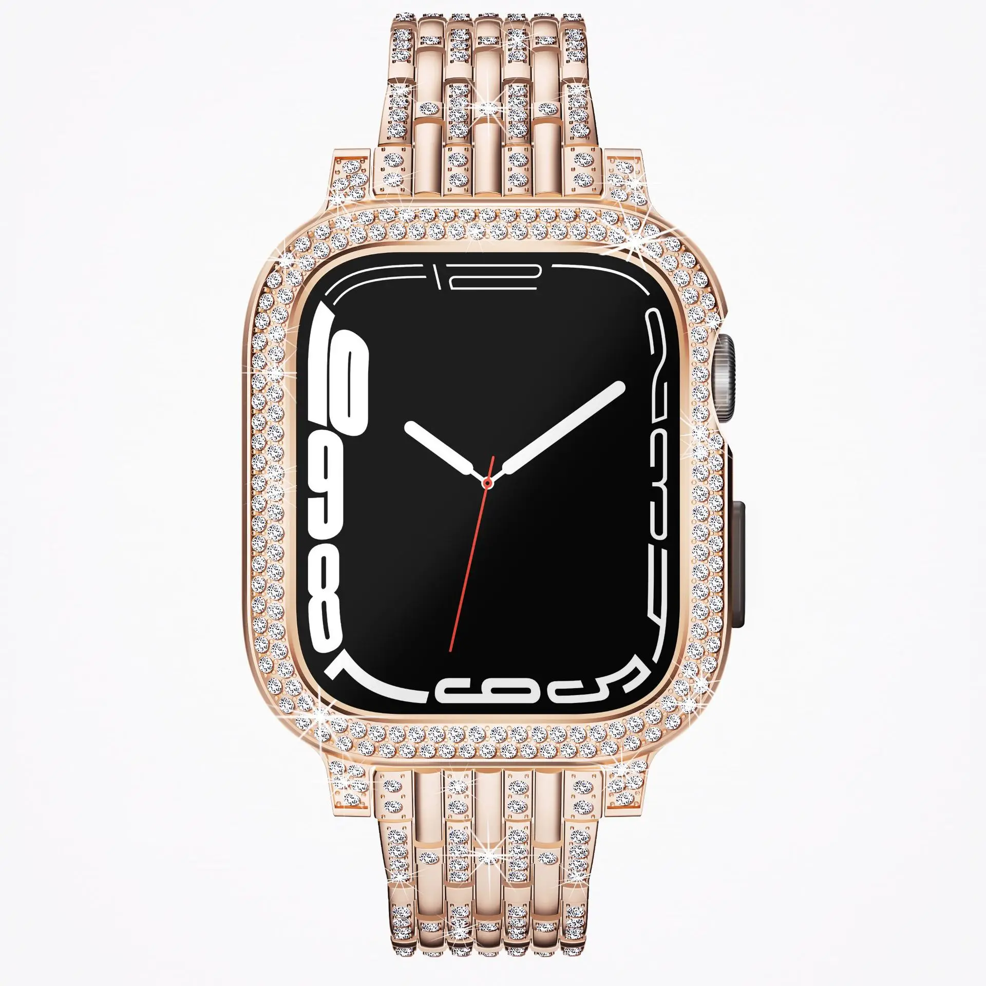 Diamond Case+Metal Strap For Apple Watch Band 45mm 41mm 44mm 40mm Women Bracelet Wristband iWatch 8 7 6 5 4 SE Protective Shell