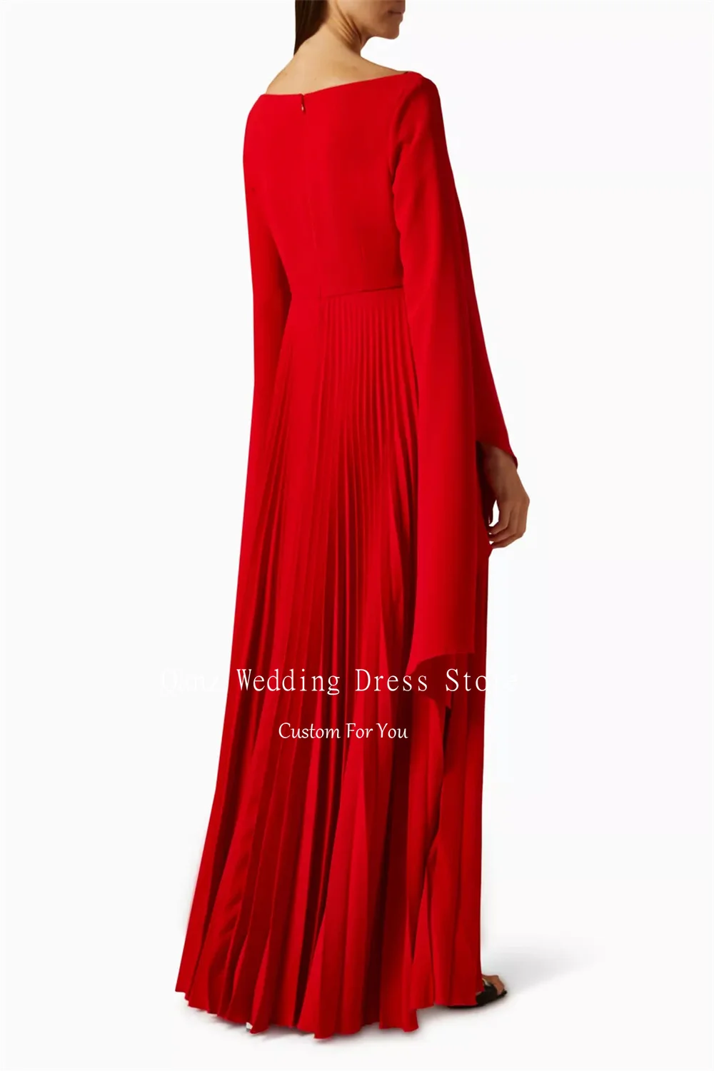 Qanz Abendkleid Luxury 2024 Dubai Evening Dresses Red Long Sleeves Customized Vestidos De Fiesta Elegantes A Line Formal Occasio