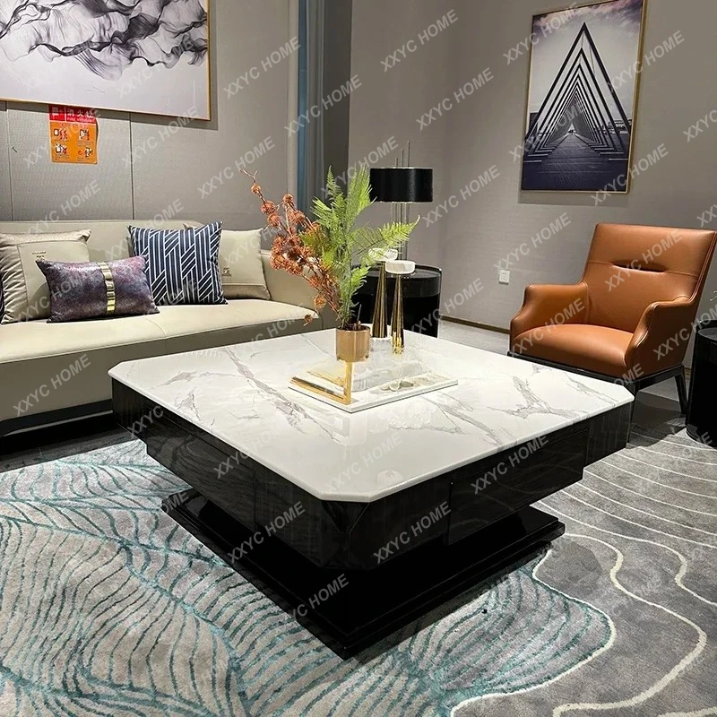 L light luxury living room coffee table square solid wood marble tea table