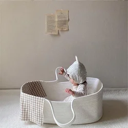 Portable Baby Moses Basket  Cotton Rope Woven Crib Newborn Sleeping Bed Cradle Bassinet Nursery Decoration