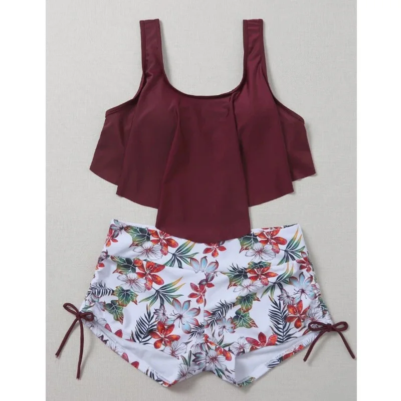 Summer Ruffles Swimsuits Tankini Sets Female Swimwear Sports Beach Wear Two-Piece Bathing Suits Pool Women Swimming Suit 2024