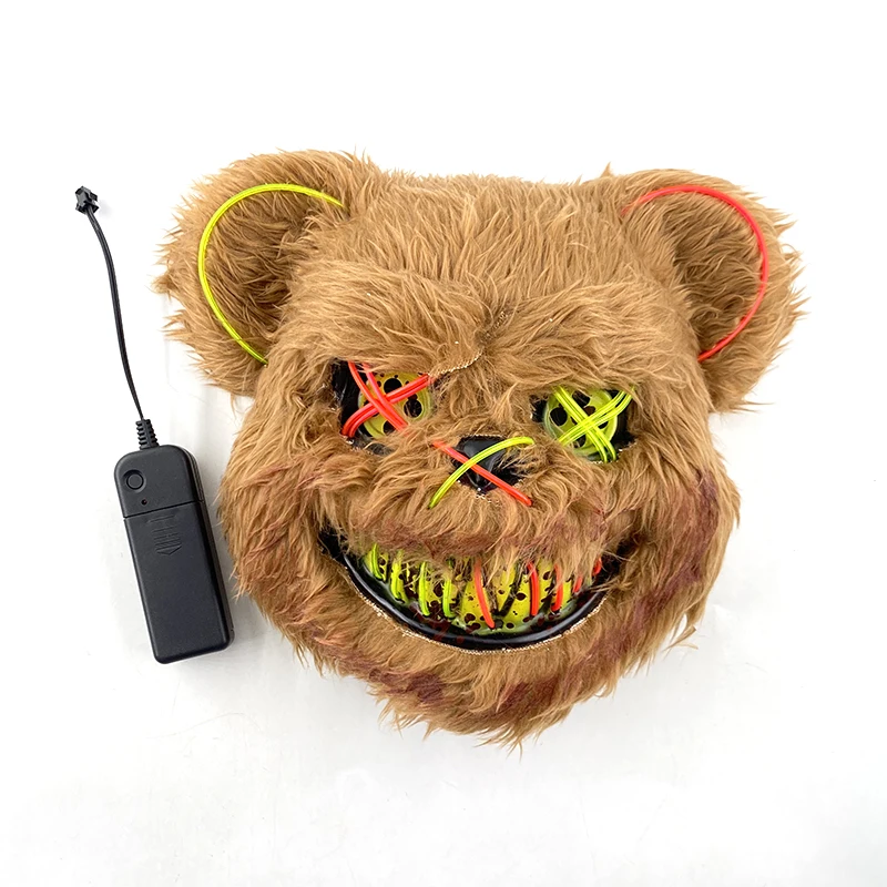 LED Glowing Full Face Mask Halloween Cosplay mascara Props Light Up Luminous Scary Bear Mask Props Neon Mask Supplies Costume