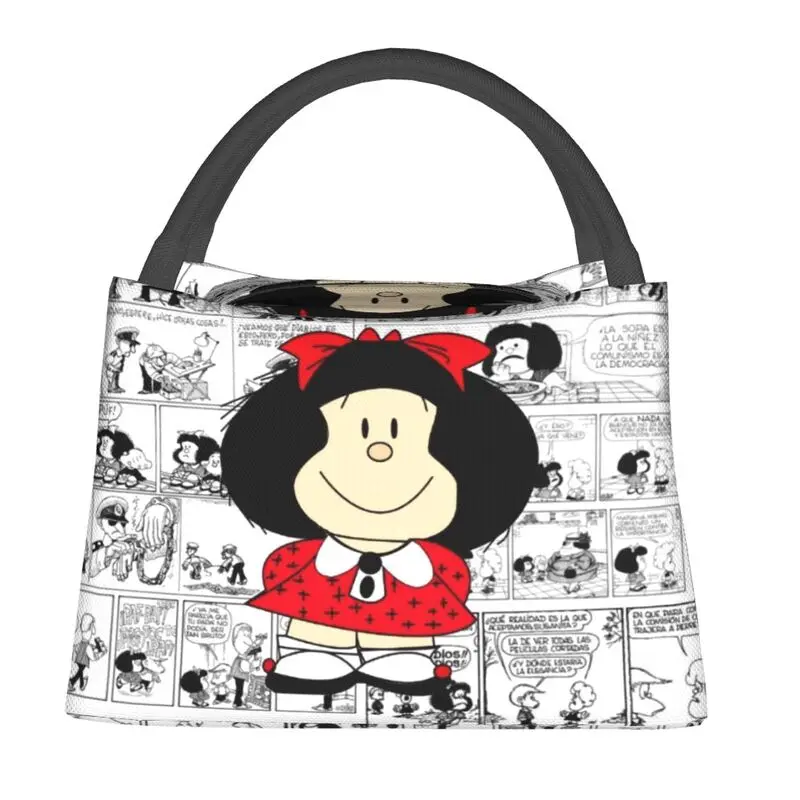 Mafalda Cartoon Quino Comics Thermal Insulated Lunch Bags Women Resuable Lunch Tote for Work Travel Multifunction Meal Food Box