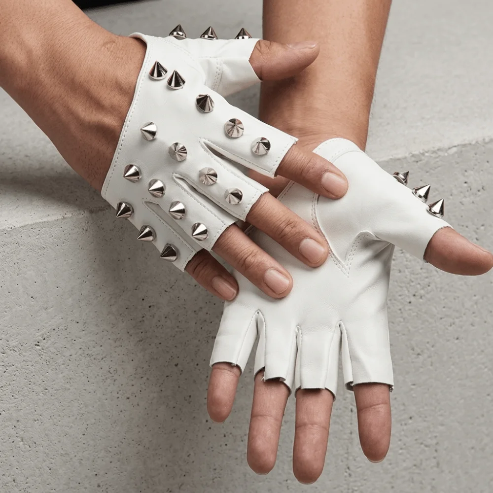 Personality Fingerless Rivet Gloves PU Leather Solid Color Half-palm Gloves Y2K Punk Patent Leather Gloves Men