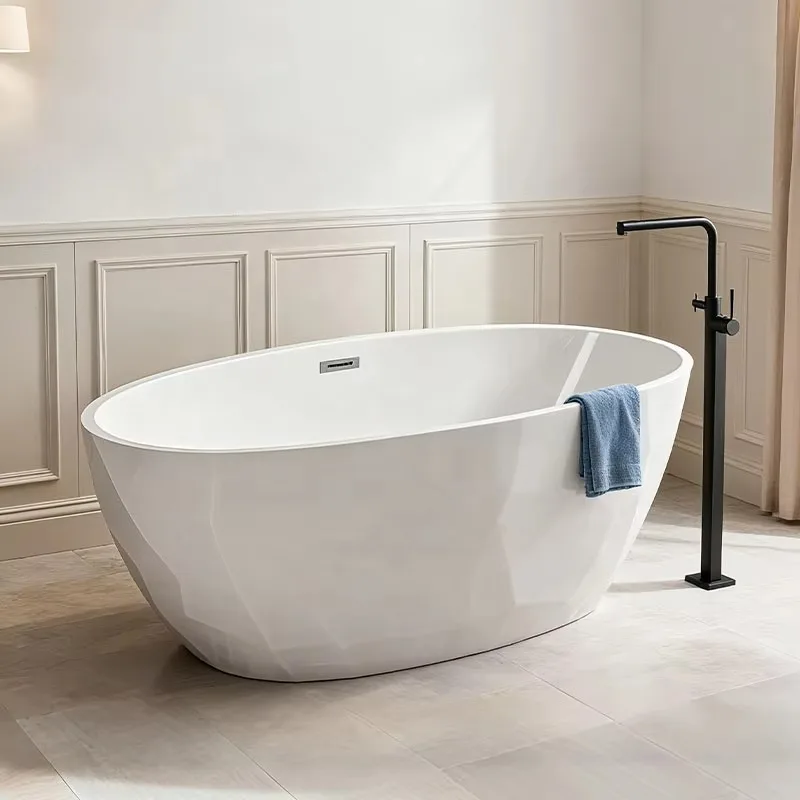 Modern contemporary oval acrylic freestanding soaking tub factory direct sales, bathroom drainage and overflow