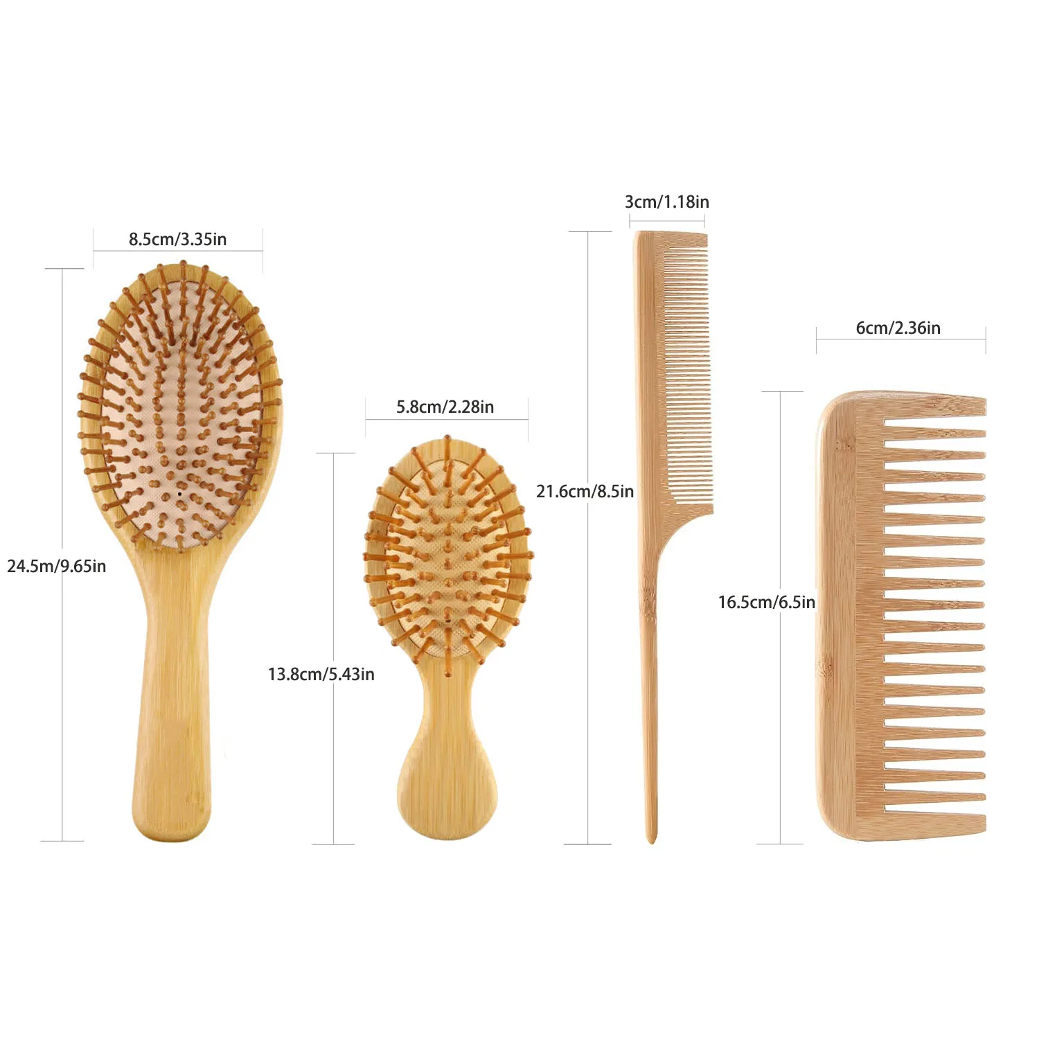 Bamboo Hair Brush Comb Set for Women Men, Wood Wide-Tooth Brush and Tail Comb - Paddle Detangling Brush for Wet Dry Curly Hair view 2