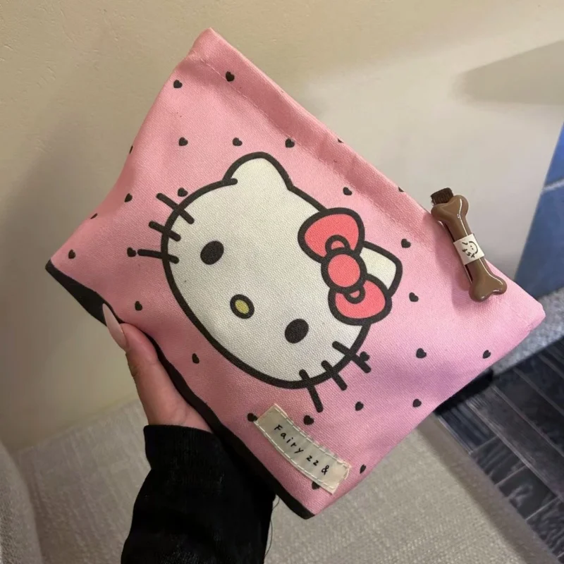 Sanrio Hello Kitty розовая милая косметичка Cute Kitty Cat портативная парусиновая дорожная сумка для хранения мелочей большой кошелек для монет