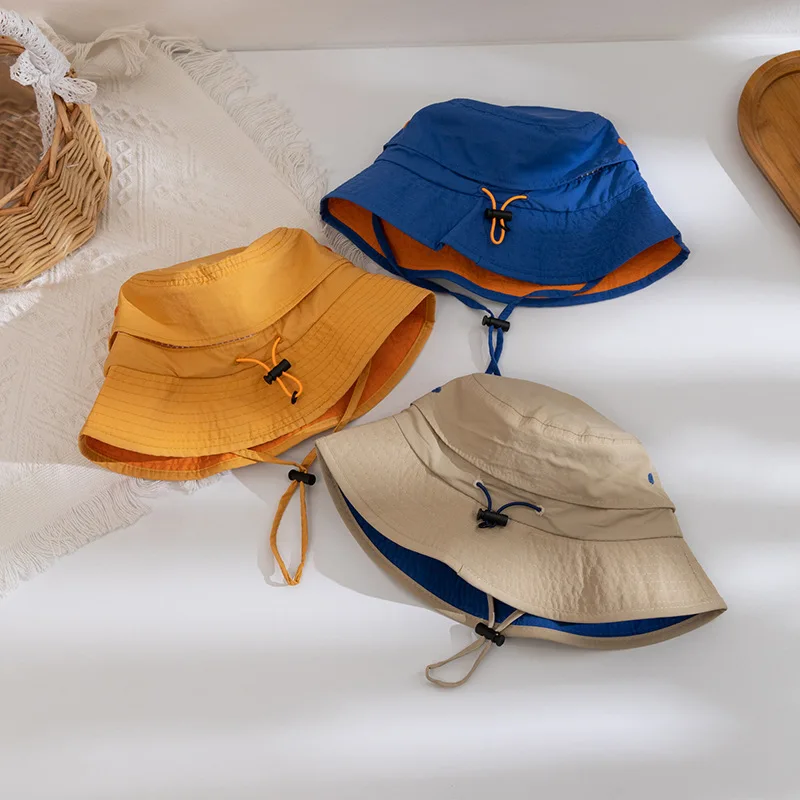 Quick-Dry Bucket Hat for Kids Solid Color Letter Boys Girls Fisherman Hats UV Protection Children Panama Basin Cap image 3