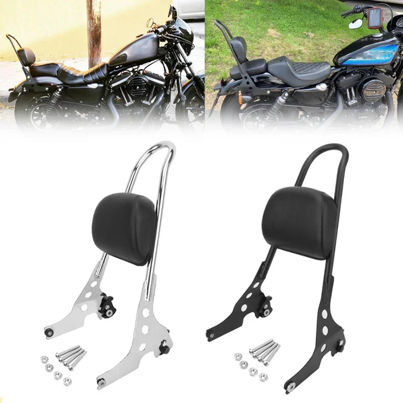 Motorcycle Rear Passenger Backrest Sissy Bar Pad Black Chrome For Harley Sportster XL883 1200 X48 Forty Eight 04-23 Moto Parts