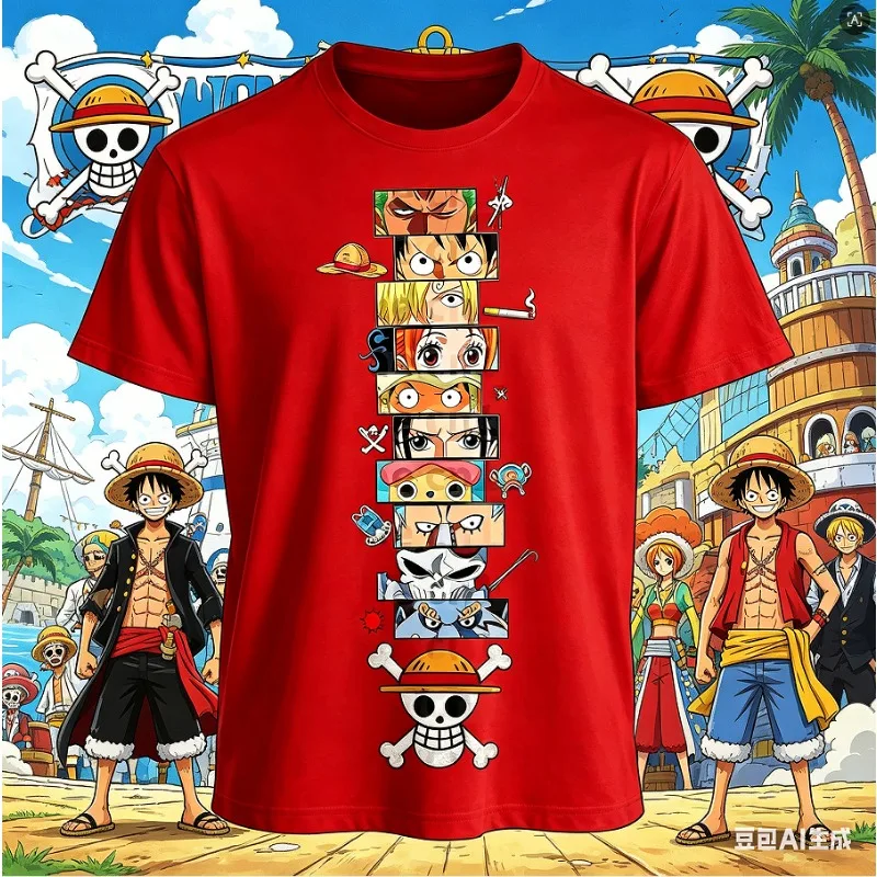 Camiseta de Verano 2026 de una Pieza con Estampado Vintage de Algodón, Gorro de Paja, Diseño Gráfico de Anime, Top Deportivo Informal para Adultos y Niños, Fanáticos del Anime, Estilo Y2K