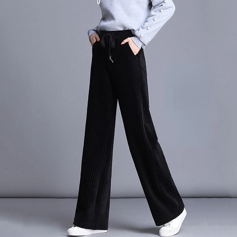 Fluid Corduroy Women\'s Wide Boot Pants 2025 Vintage Trousers for Women Casual Loose Baggy Aesthetic Trendeez Long Spring Autumn