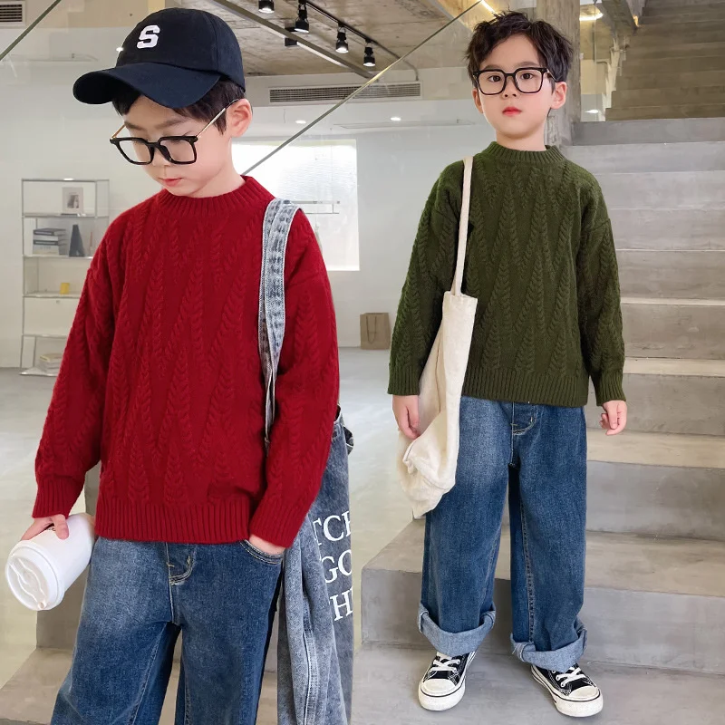 

Boys Woolen Sweater Jacket Cotton Windbreak 2025 Red Plus Thicken Autumn Winter Outwear Christmas Warm Children's Clothing