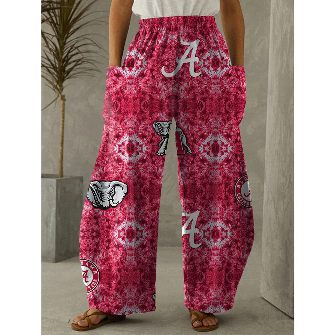 

Red Tie Dye Effect Wide Leg Pants, Elastic Waist Full Printed Thin Fashion Summer Street Pants Casual Life Women's Wear