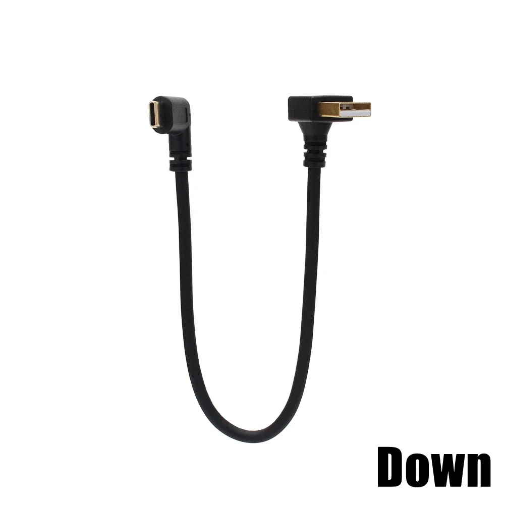 كابل USB من النوع c قصير محمول لخط الشحن 0.25 متر شحن سريع 90 درجة لشاحن بنك الطاقة كابل مسطح من النوع C 90 درجة