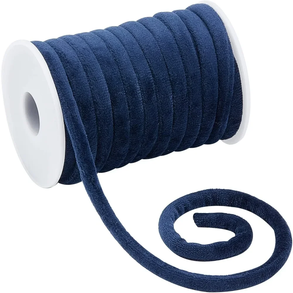 11 Yards 8mm Dark Blue Velvet Cord String Velvet Ribbon with Spool Velvet Craft Thread Cord Trim for Jewelry Making DIY Crafts