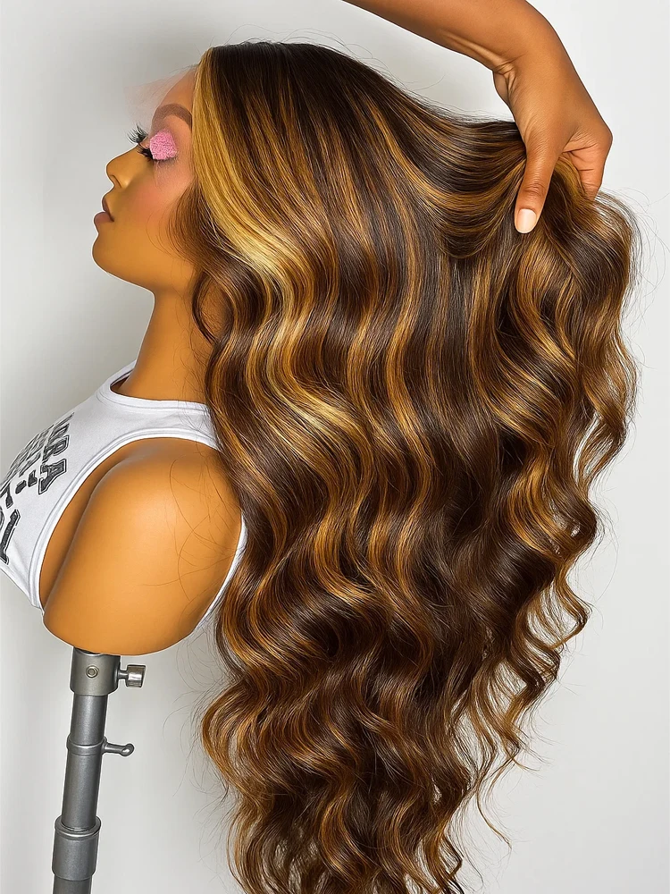 

4/27 Highlight Ombre Body Wave Human Hair Front Wigs 13X4 Hd Lace Frontal Wig Honey Blonde Colored Brazilian Original Wig