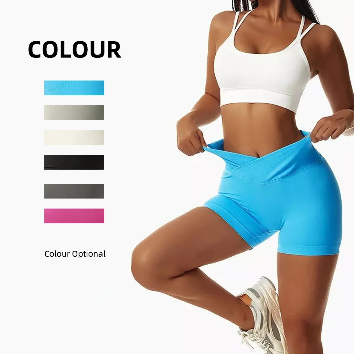 V Cross Waist Yoga Shorts Women's Seamless Gym Shorts Workout Shorts Women's Triple Pants High Rise