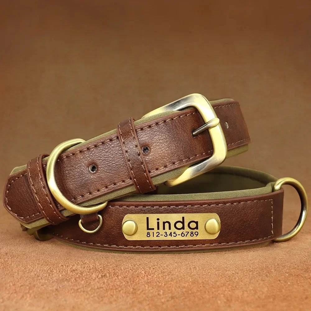 Personalisierte Leine, individuelles Hundehalsband, PU-Leder, Haustier-Erkennungsmarkenhalsbänder, kostenlos graviertes Namensschild für kleine, mittelgroße und große Hunde, Pitbull – Detail 5