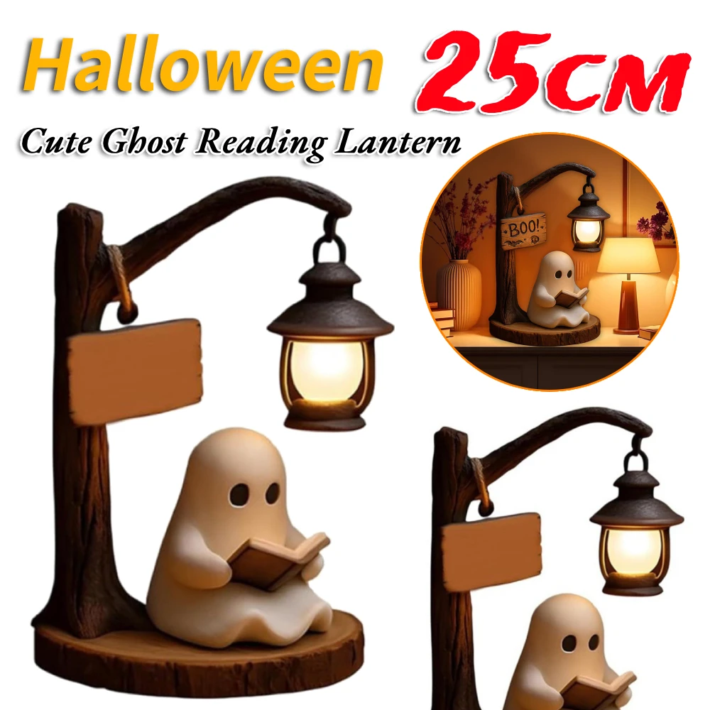 Ghost Reading Book Lamp Resin Halloween Ghost Night Light Halloween Ghost Reading Lamp Glowing Halloween Ghost Decorations