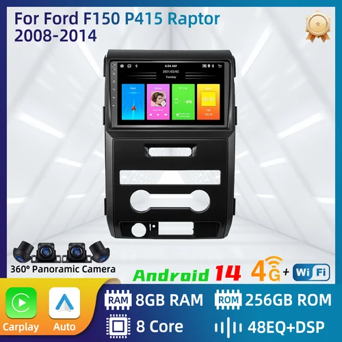 Imagen 1 del producto Reproductor Multimedia para Auto Ford F150 P415 Raptor 2008 - 2014, Radio Android con Carplay, GPS, Navegación, Unidad Principal Estéreo 2 Din