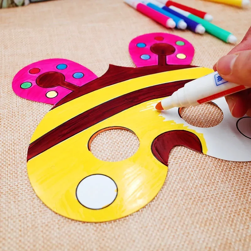 24szt Dzieci Dziecko Kolor DIY Puste Graffiti Papierowe Maski Rysunkowe Zwierzęta Urodziny Ulubione Przebranie Cosplay Boże Narodzenie Impreza Prezent Ulubione — zdjęcie 4