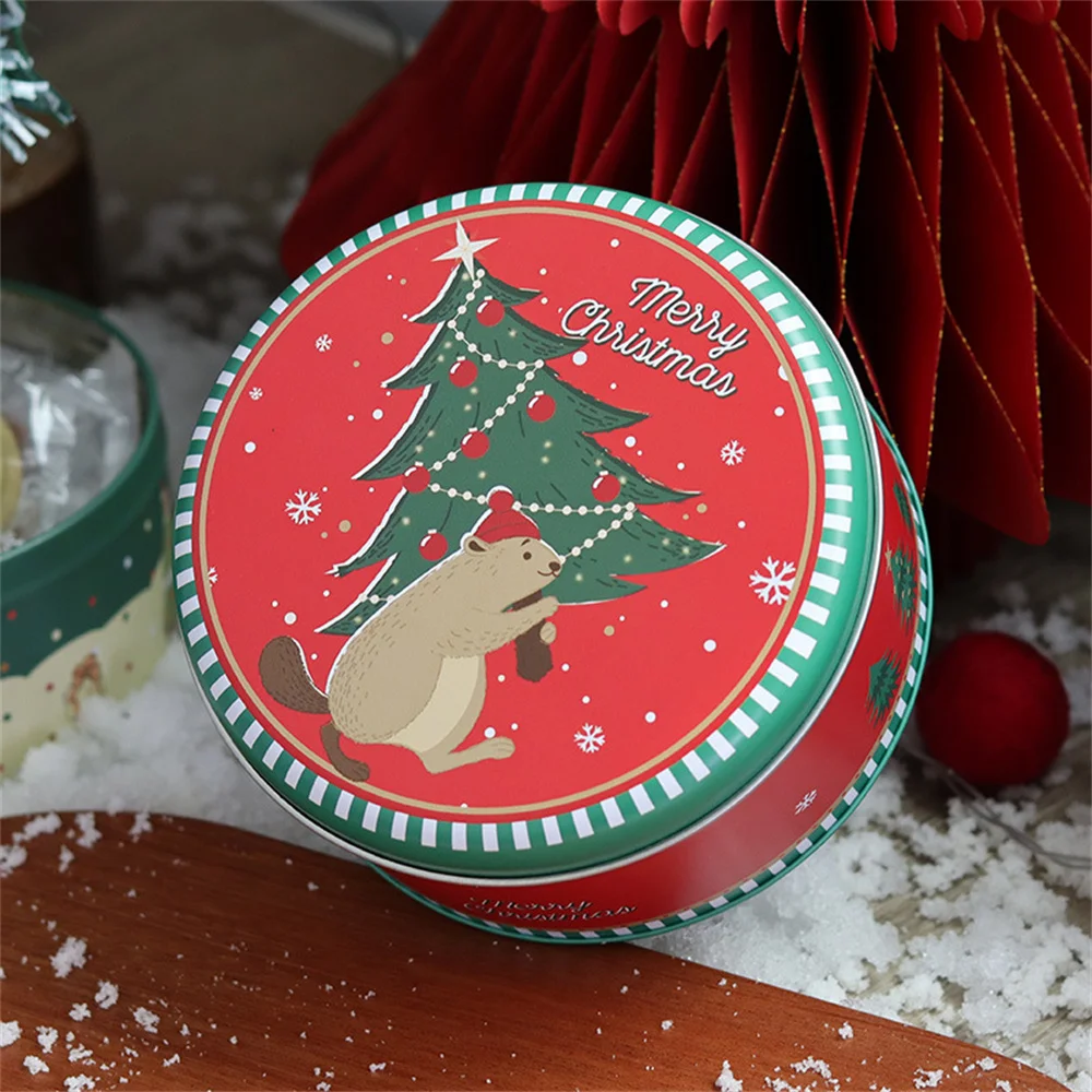 Christmas Round Tinplate Candy Box Tinplate Jars Empty Cookie Tin Storage Boxes Home Gifts Jewelry Case Christmas Gift