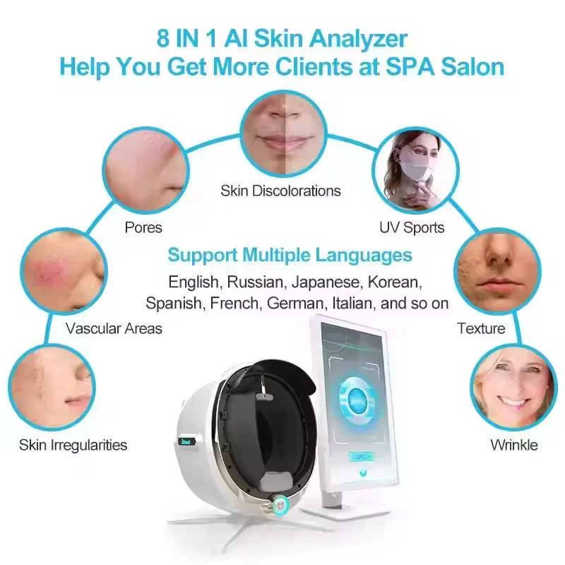 Beauty Salon AI Skin Detector 3D Magic Mirror Analyzer All in One Face Testing Machine Skin Diagnosis‌ Acne Moisturizing Care‌