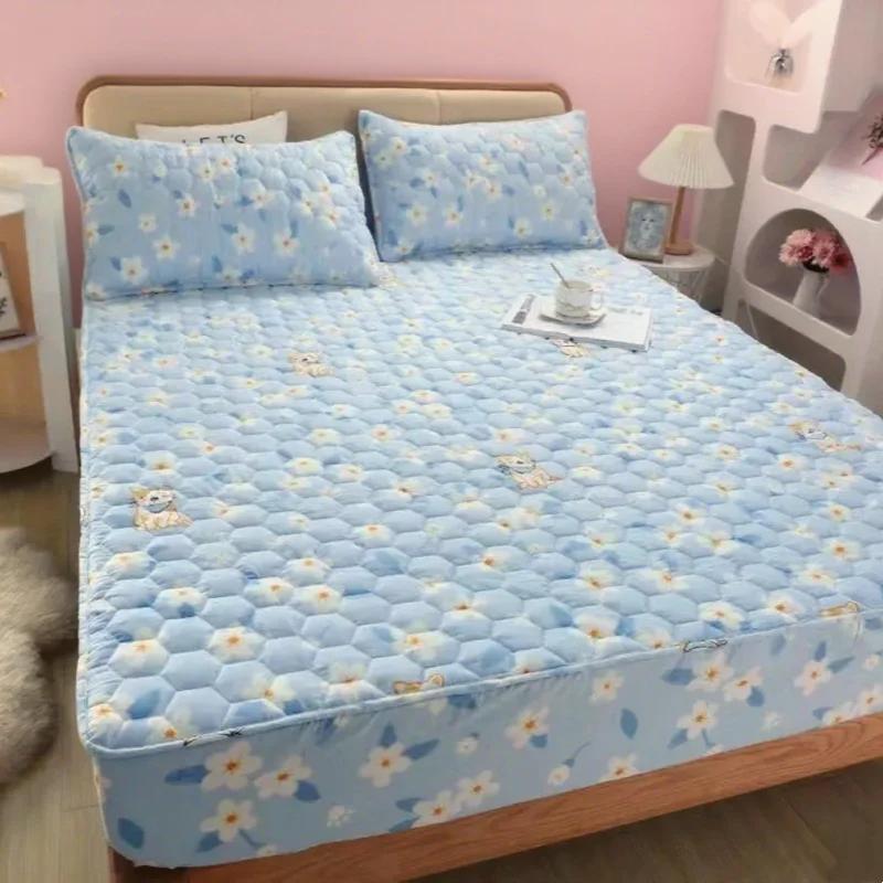 100% Cotton Super Waterproof Quilted Mattress Cover Anti-mite Bed Protector Cover Thicken Soft Bed Cover Not Included Pillowcase