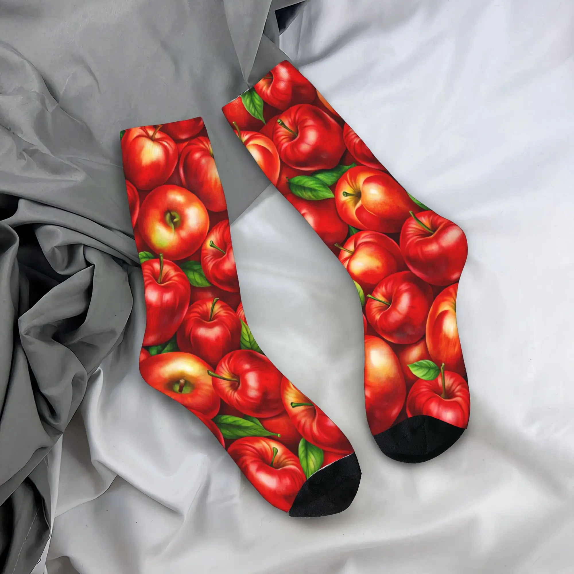 Red Apple Fruit Art Stockings  Gothic Socks Adults Men Warm Soft Socks Autumn Outdoor Design Anti Bacterial Socks Gift