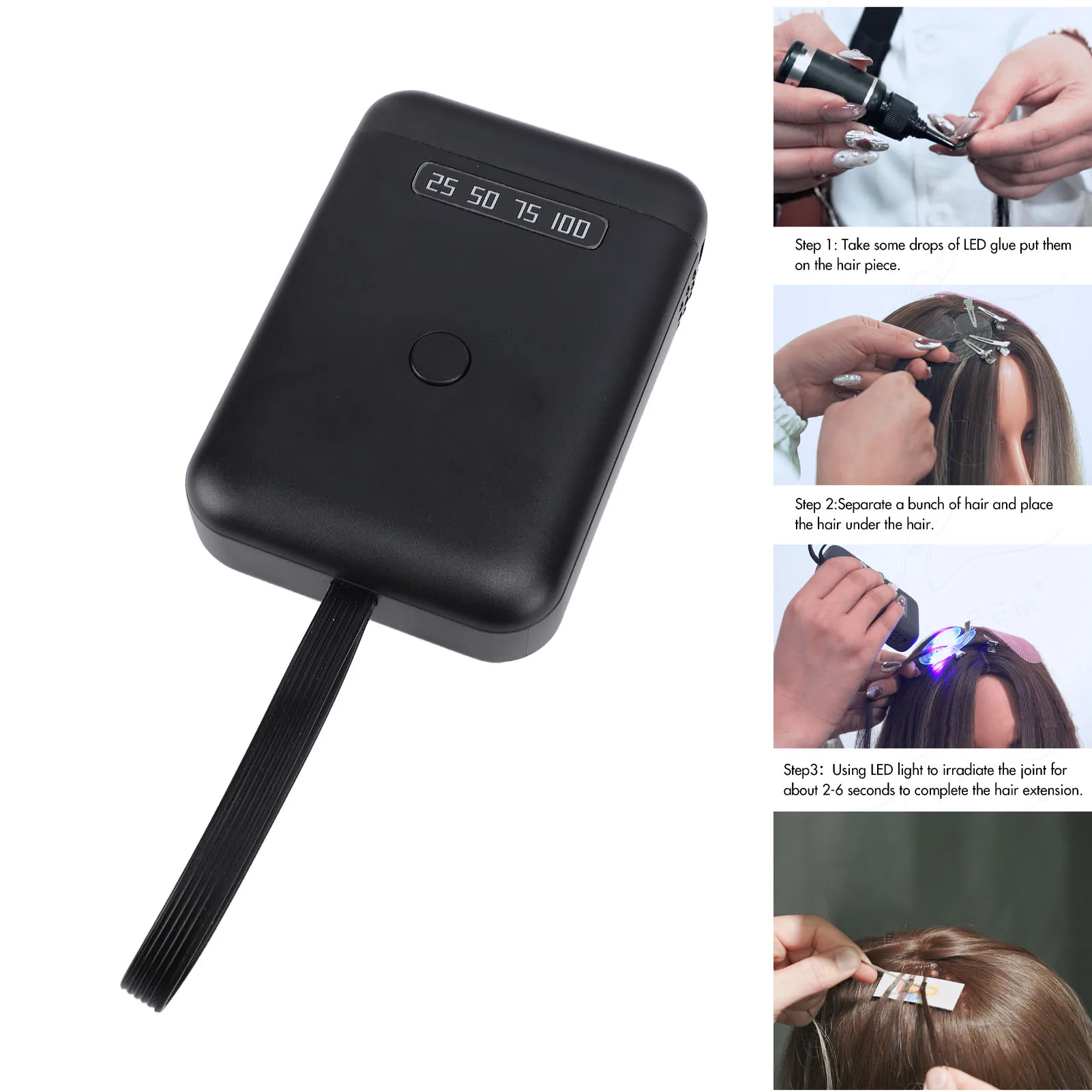Handheld LED Curing Lamp ABS Silicone Lightweight 405nm Battery Display UV LED Hair Extension Light 18W Rechargeable for Home