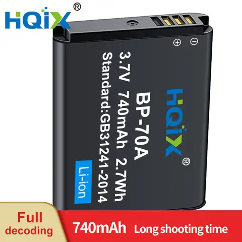 HQIX per Samsung ES65 ES70 ES73 ES75 ES80 ES95 ES96 ES99 TL105 TL110 TL125 TL205 PL21 PL80 PL20 Fotocamera BP-70A Caricabatterie Batteria